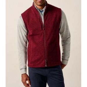 Johnnie O Men's Berry Wine Full Zip Sleeveless Fleece Vest Pocket Logo Medium